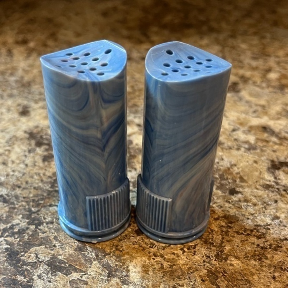 Vintage Lucite Blue Marble Design Salt / Pepper Shakers